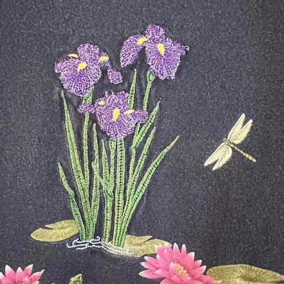 Top Stitch Morning Sun Embroidered T Shirt Plus 3X Dragonfly Lilypad Frog Flower - Picture 7 of 8